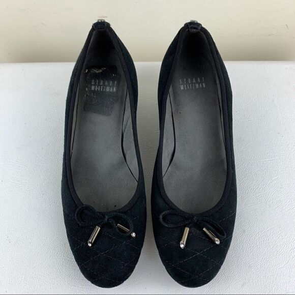 Stuart Weitzman Quilty Black Suede Wedge w/Bow 7.5 - Picture 9 of 14